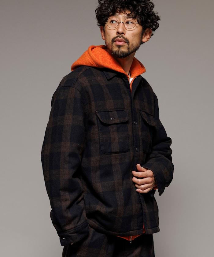 寬鬆版型水洗羊毛混紡法蘭絨加棉格紋襯衫夾克