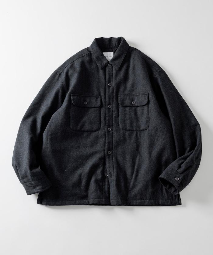 寬鬆版型水洗羊毛混紡法蘭絨加棉格紋襯衫夾克