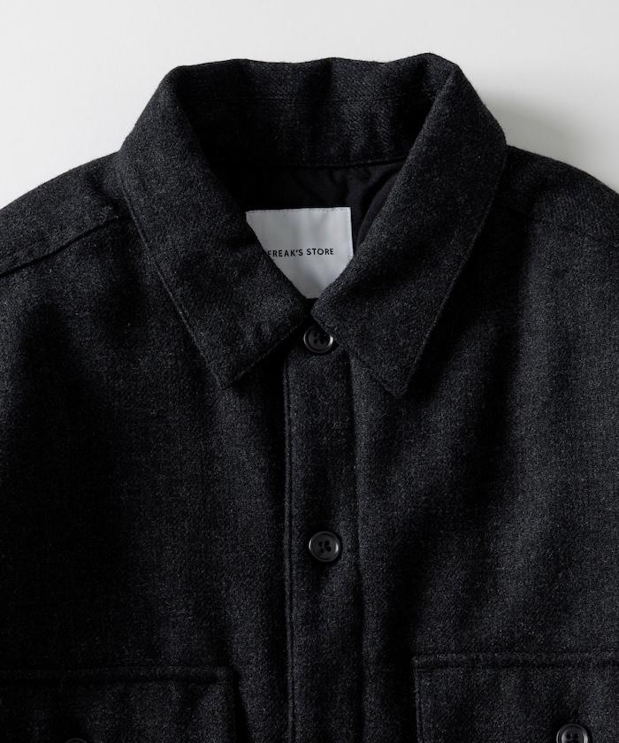 寬鬆版型水洗羊毛混紡法蘭絨加棉格紋襯衫夾克