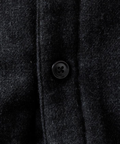 寬鬆版型水洗羊毛混紡法蘭絨加棉格紋襯衫夾克