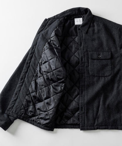 寬鬆版型水洗羊毛混紡法蘭絨加棉格紋襯衫夾克