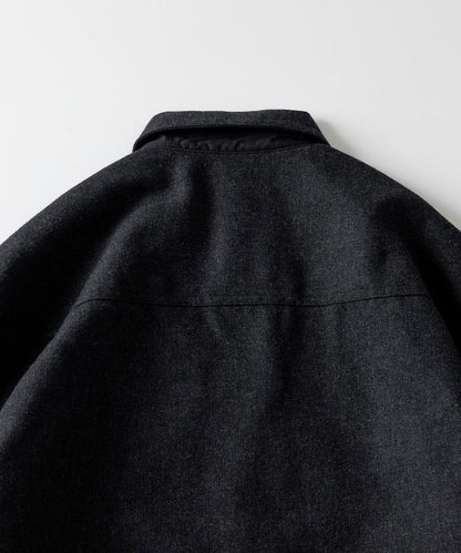 寬鬆版型水洗羊毛混紡法蘭絨加棉格紋襯衫夾克