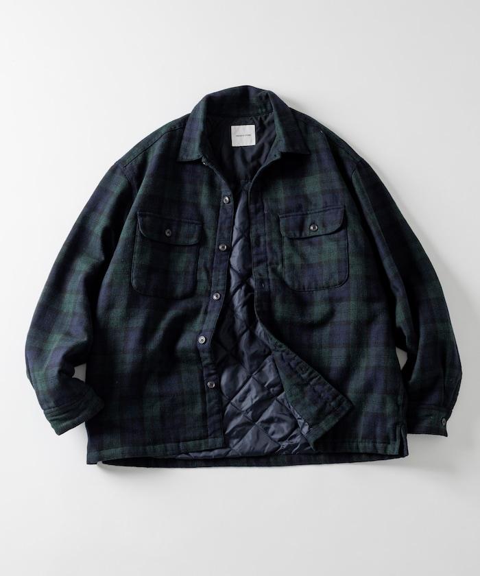 寬鬆版型水洗羊毛混紡法蘭絨加棉格紋襯衫夾克