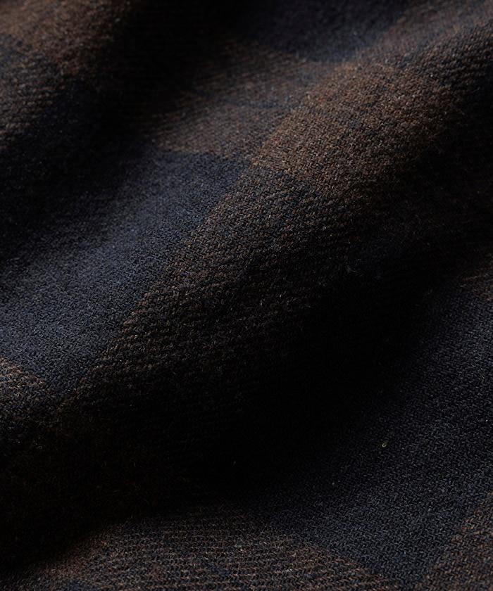 寬鬆版型水洗羊毛混紡法蘭絨加棉格紋襯衫夾克