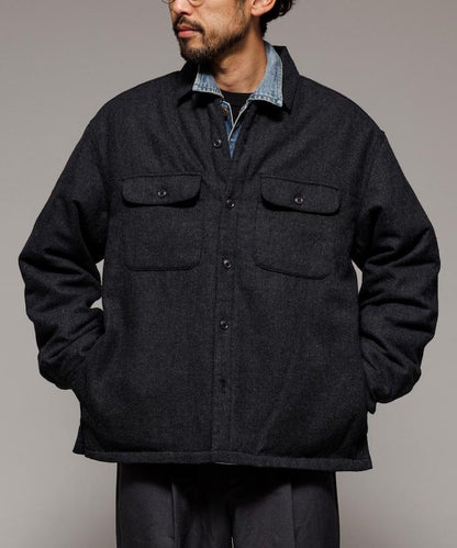 寬鬆版型水洗羊毛混紡法蘭絨加棉格紋襯衫夾克