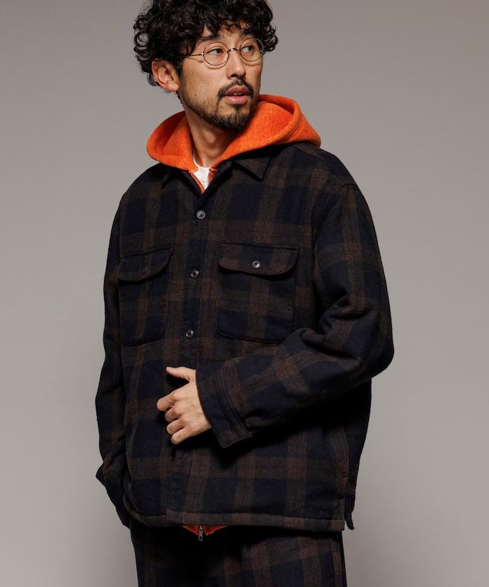 寬鬆版型水洗羊毛混紡法蘭絨加棉格紋襯衫夾克