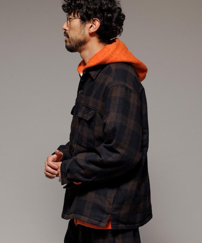 寬鬆版型水洗羊毛混紡法蘭絨加棉格紋襯衫夾克