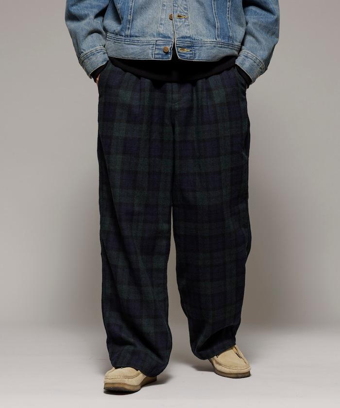 寬鬆版型水洗羊毛混紡法蘭絨長褲