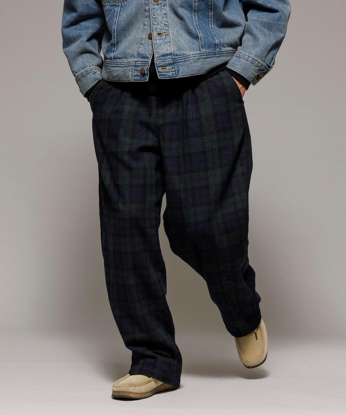 寬鬆版型水洗羊毛混紡法蘭絨長褲