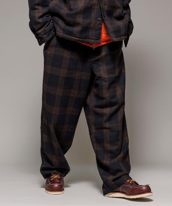 寬鬆版型水洗羊毛混紡法蘭絨長褲