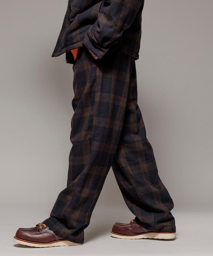 寬鬆版型水洗羊毛混紡法蘭絨長褲