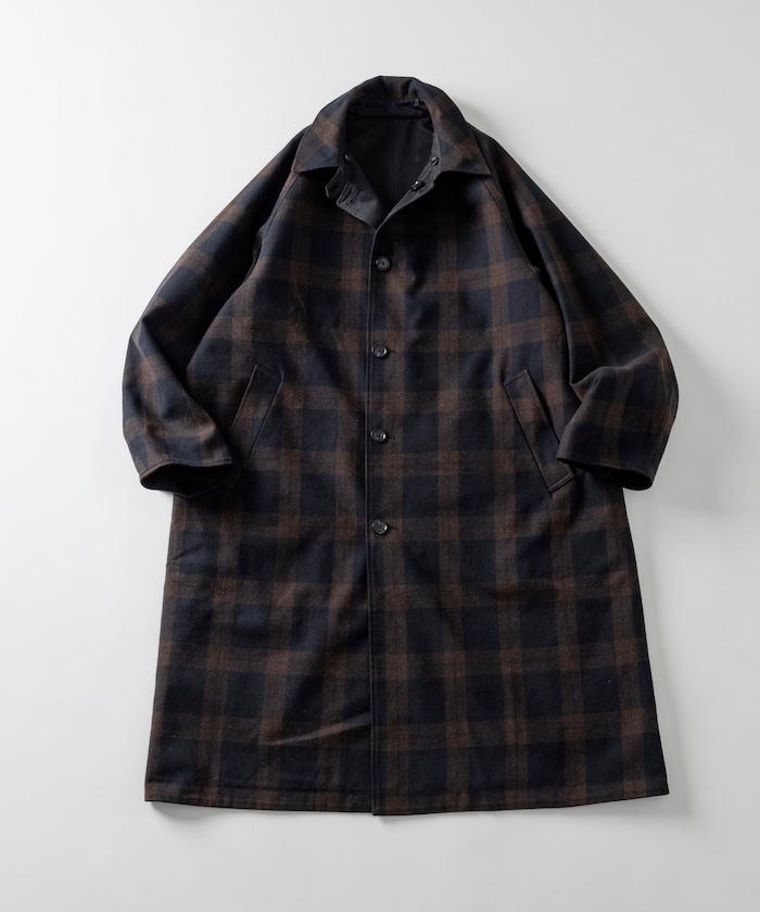 可雙面穿羊毛混紡法蘭絨格紋巴爾馬肯大衣