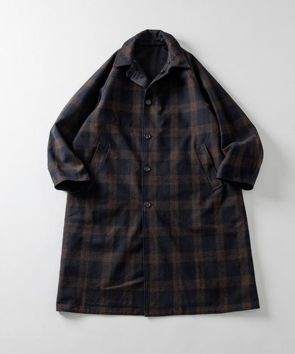 可雙面穿羊毛混紡法蘭絨格紋巴爾馬肯大衣