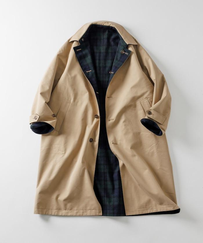 可雙面穿羊毛混紡法蘭絨格紋巴爾馬肯大衣