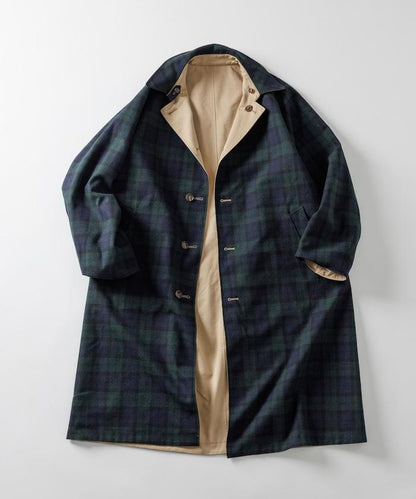 可雙面穿羊毛混紡法蘭絨格紋巴爾馬肯大衣