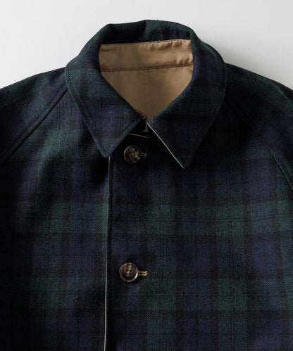 可雙面穿羊毛混紡法蘭絨格紋巴爾馬肯大衣