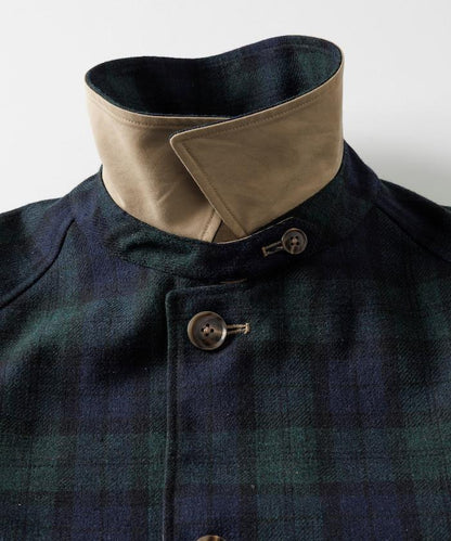 可雙面穿羊毛混紡法蘭絨格紋巴爾馬肯大衣