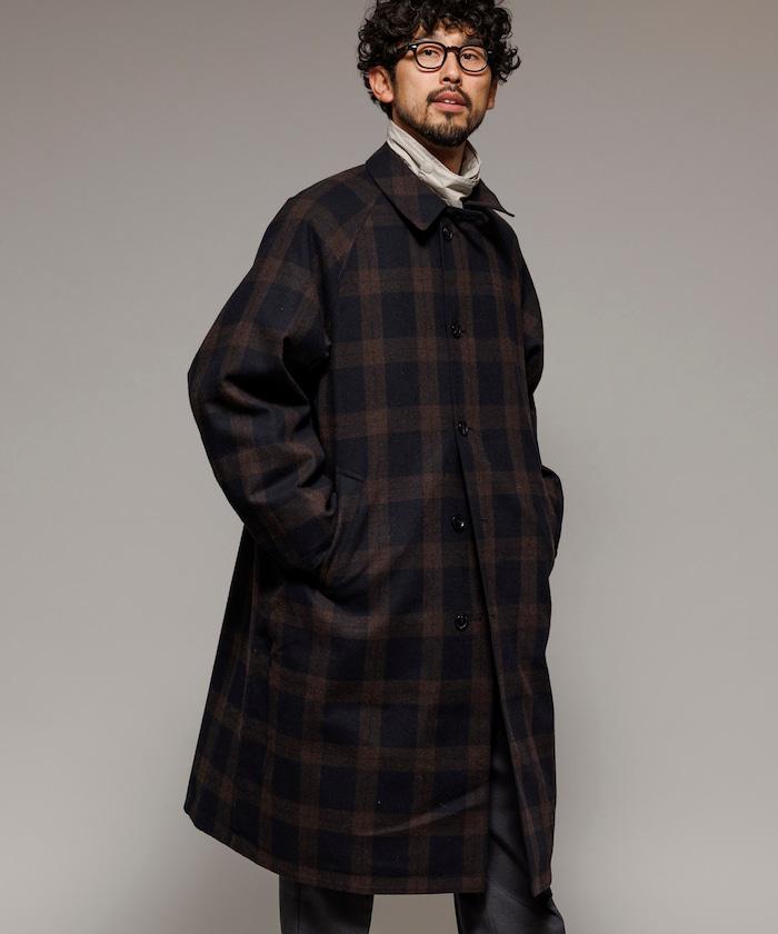 可雙面穿羊毛混紡法蘭絨格紋巴爾馬肯大衣