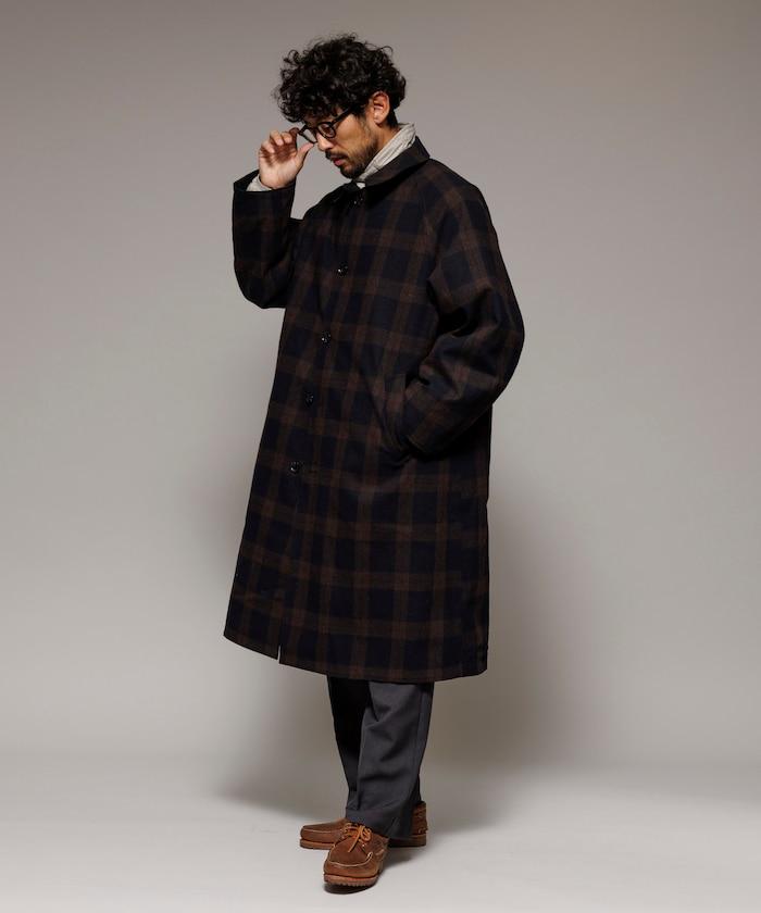 可雙面穿羊毛混紡法蘭絨格紋巴爾馬肯大衣