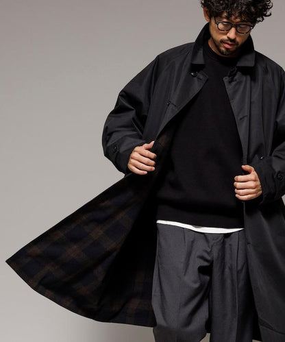 可雙面穿羊毛混紡法蘭絨格紋巴爾馬肯大衣