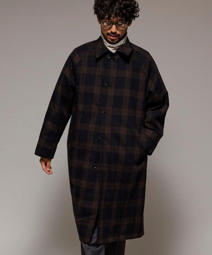 可雙面穿羊毛混紡法蘭絨格紋巴爾馬肯大衣