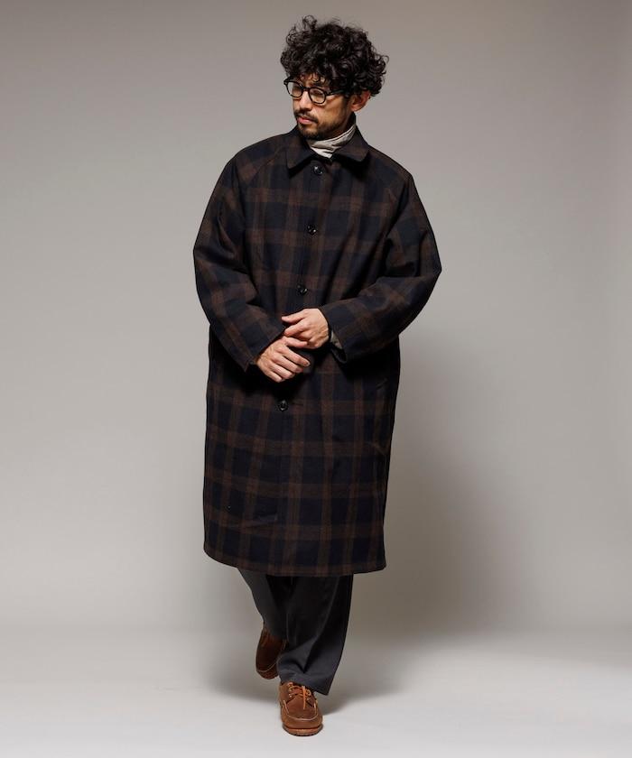 可雙面穿羊毛混紡法蘭絨格紋巴爾馬肯大衣