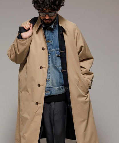 可雙面穿羊毛混紡法蘭絨格紋巴爾馬肯大衣