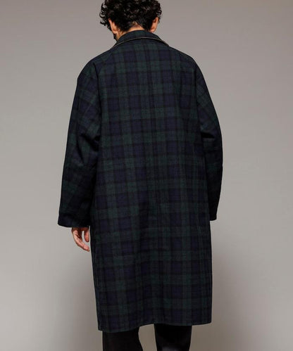 可雙面穿羊毛混紡法蘭絨格紋巴爾馬肯大衣