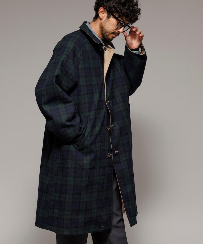 可雙面穿羊毛混紡法蘭絨格紋巴爾馬肯大衣