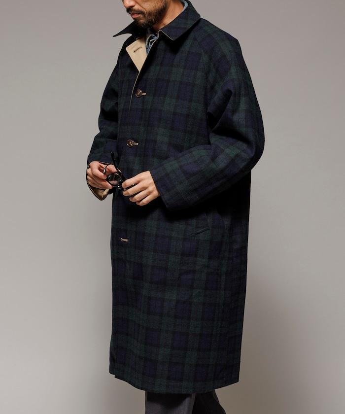可雙面穿羊毛混紡法蘭絨格紋巴爾馬肯大衣