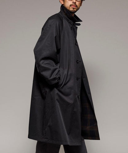 可雙面穿羊毛混紡法蘭絨格紋巴爾馬肯大衣