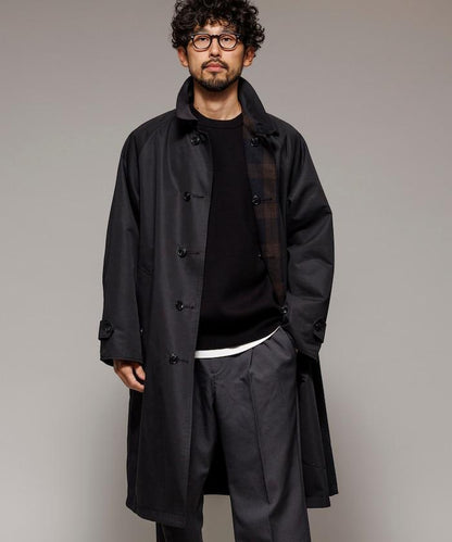 可雙面穿羊毛混紡法蘭絨格紋巴爾馬肯大衣