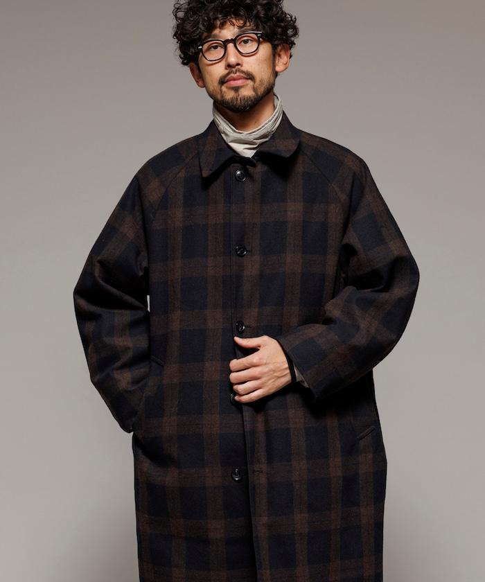 可雙面穿羊毛混紡法蘭絨格紋巴爾馬肯大衣