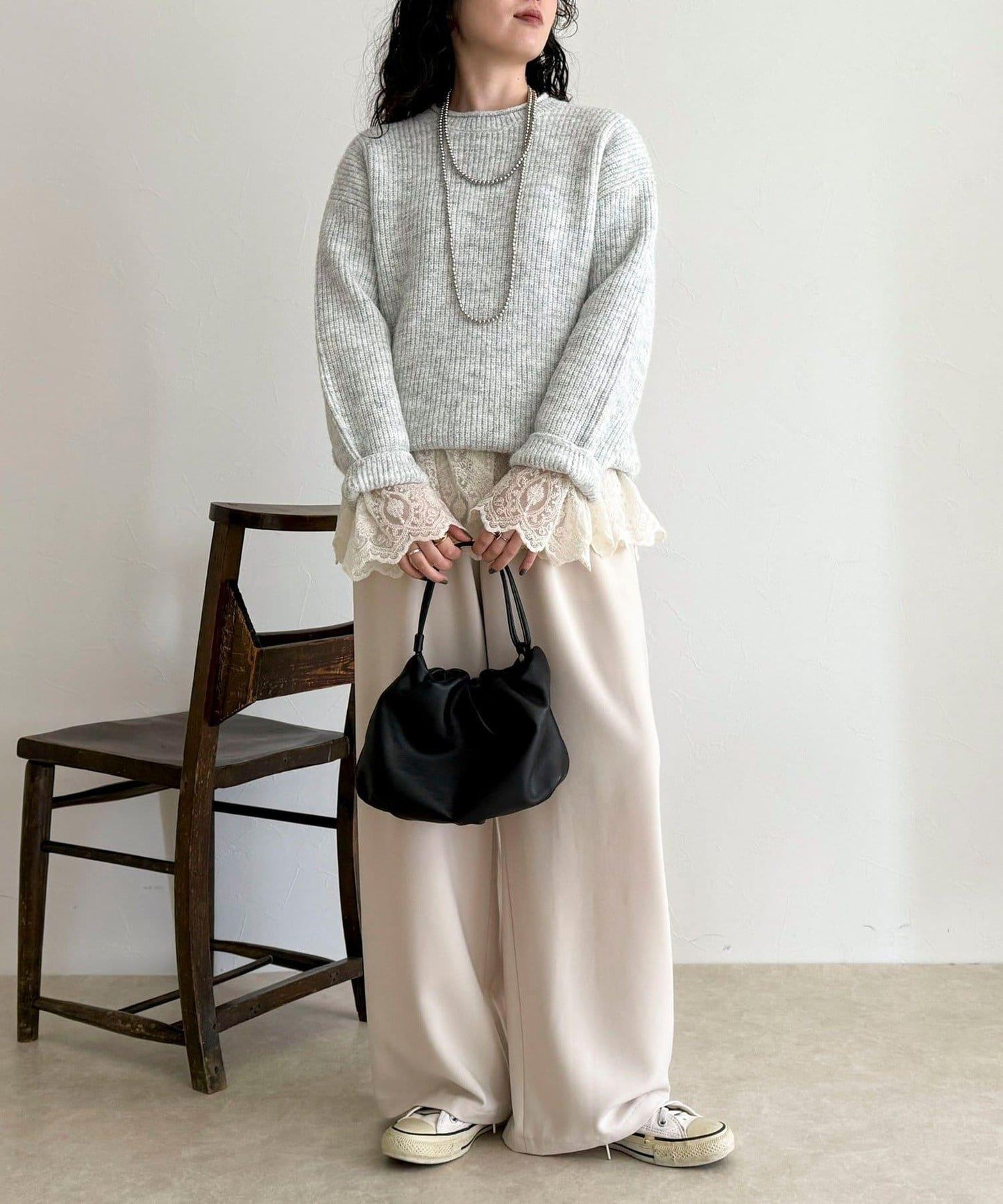 中長款單面針織套頭衫