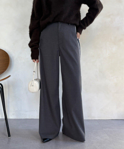 側邊條紋寬腿褲