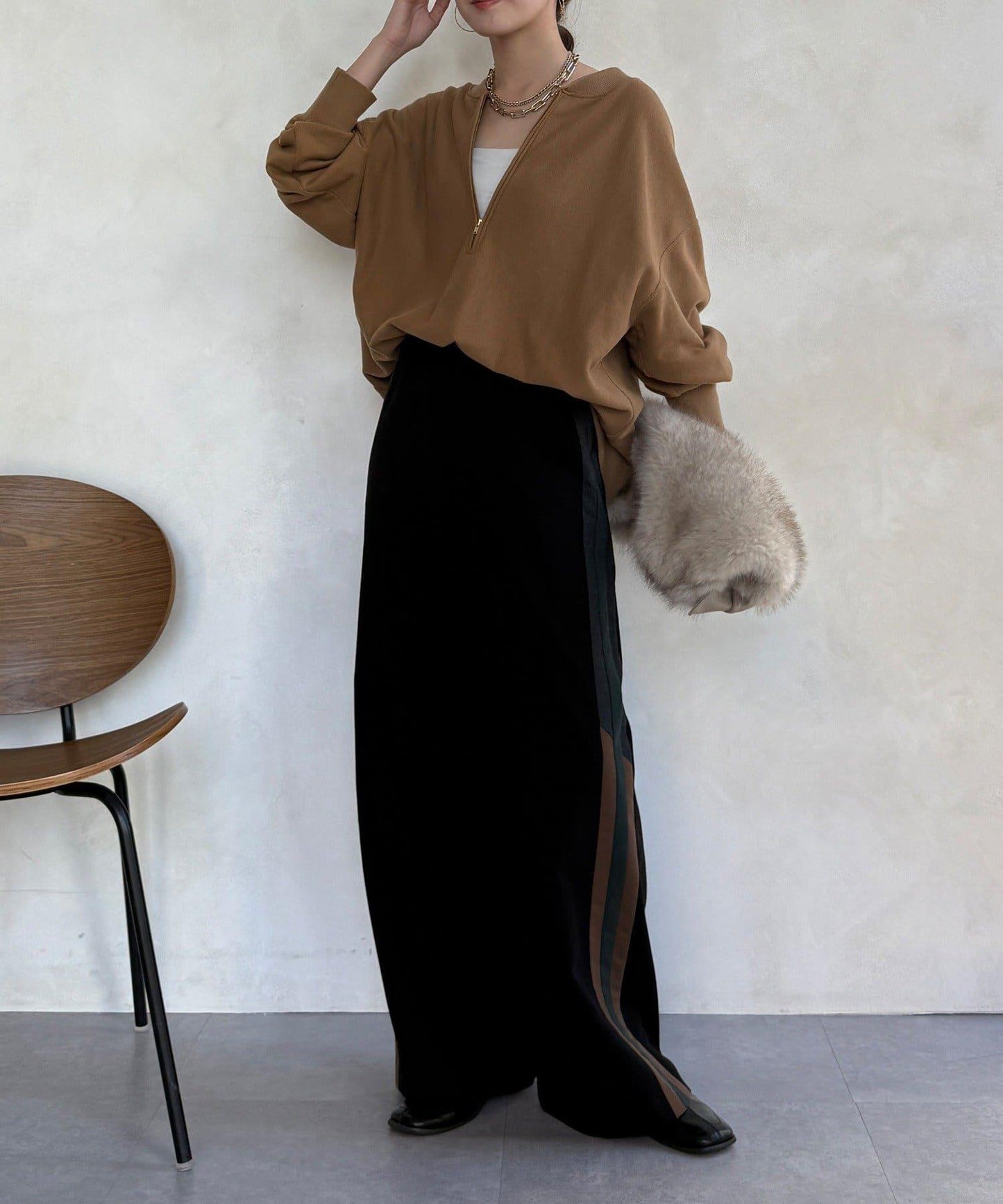 側邊條紋寬腿褲