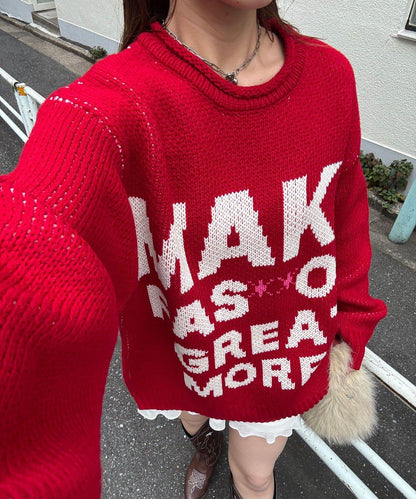 低密度提花拼接寬鬆針織衫