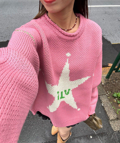 低密度提花拼接寬鬆針織衫