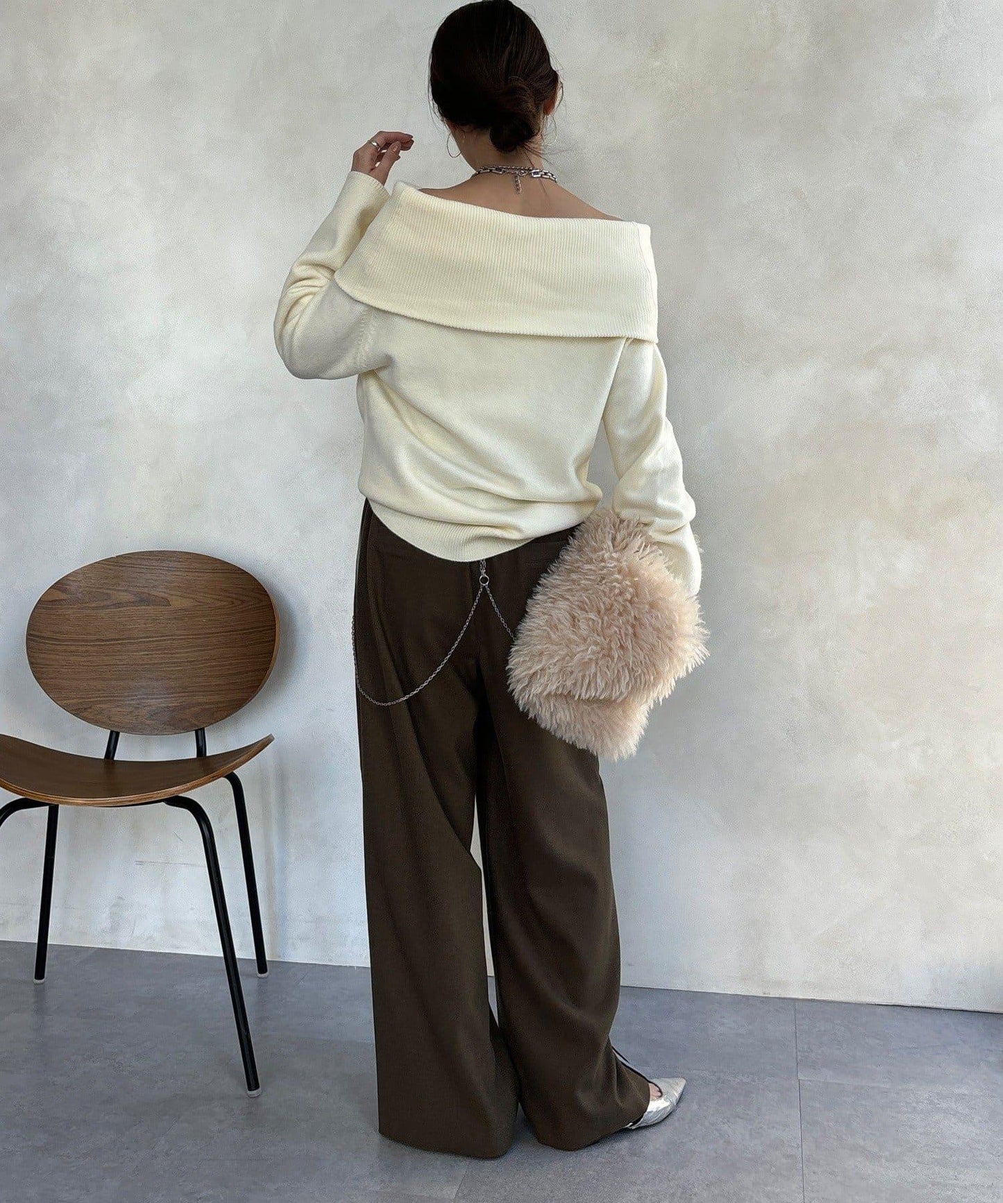 側邊條紋寬腿褲