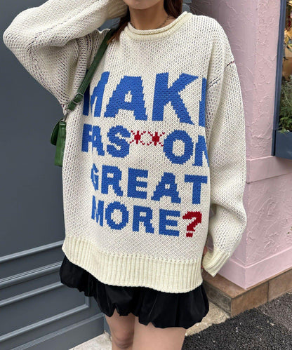 低密度提花拼接寬鬆針織衫