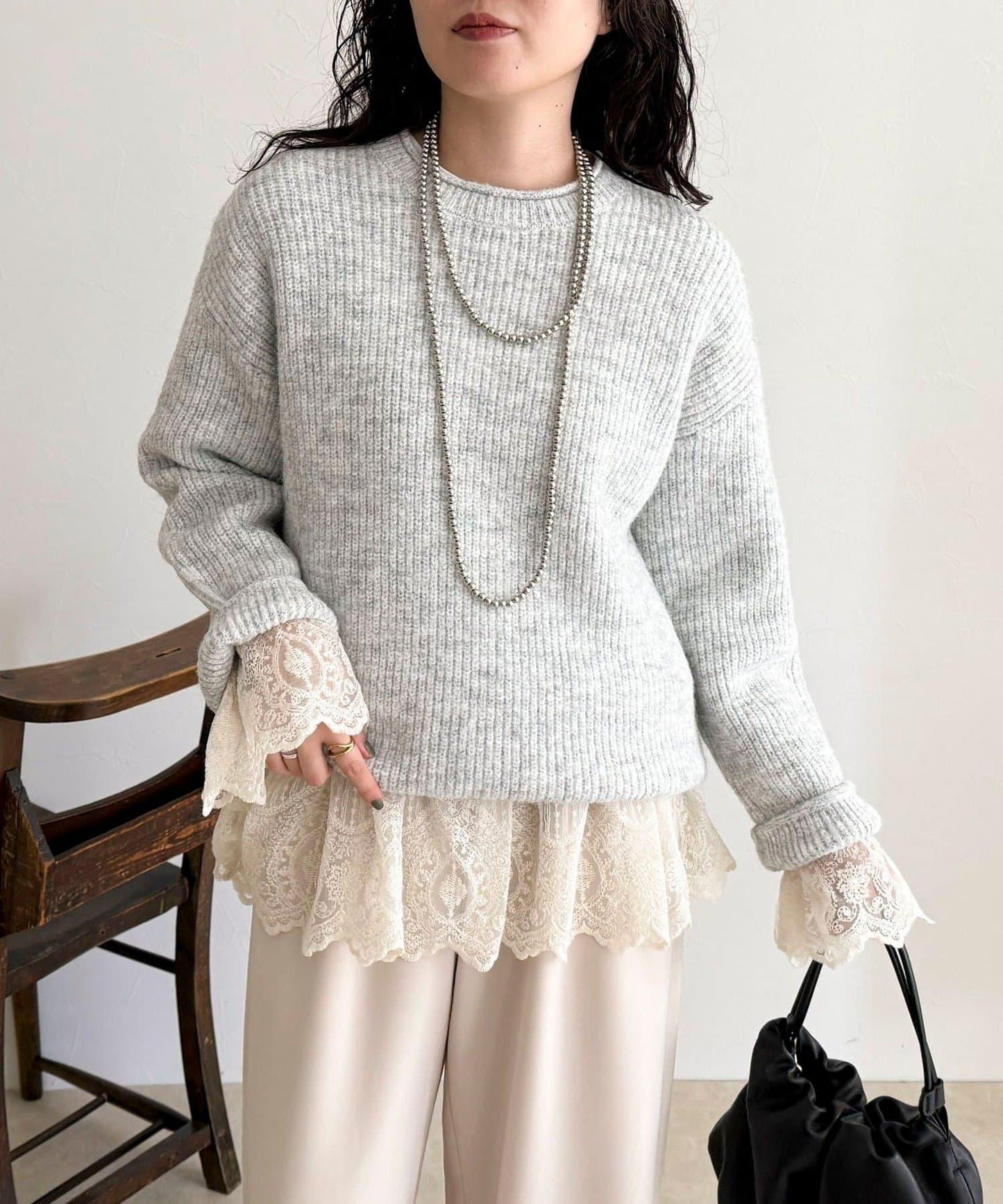 中長款單面針織套頭衫