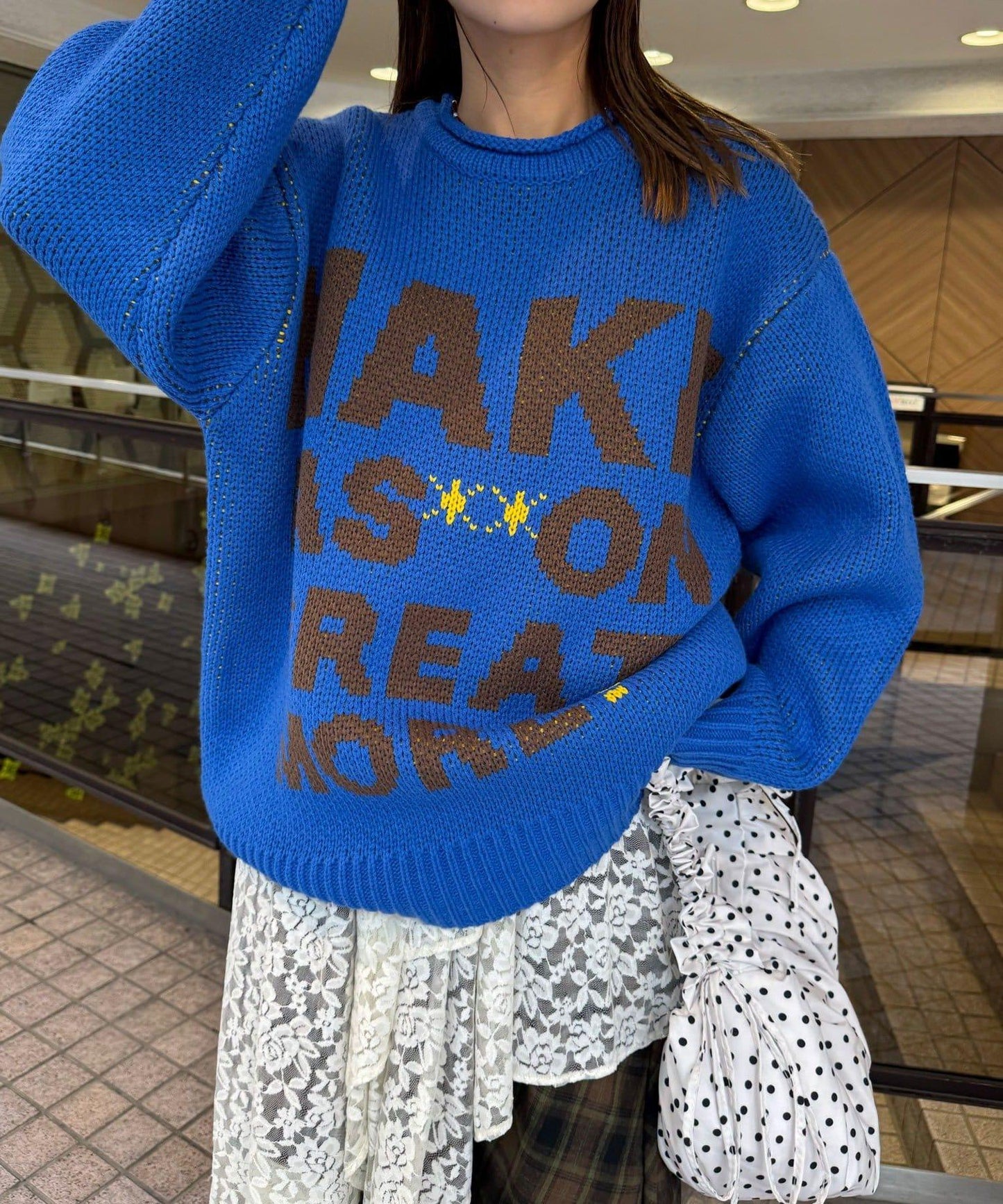 低密度提花拼接寬鬆針織衫