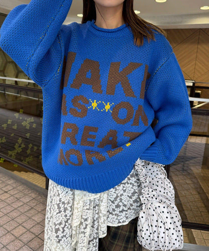 低密度提花拼接寬鬆針織衫