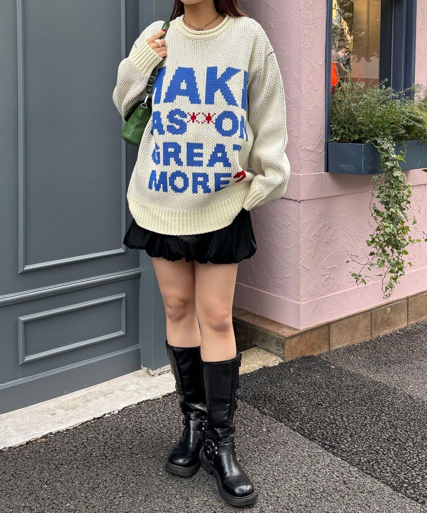 低密度提花拼接寬鬆針織衫