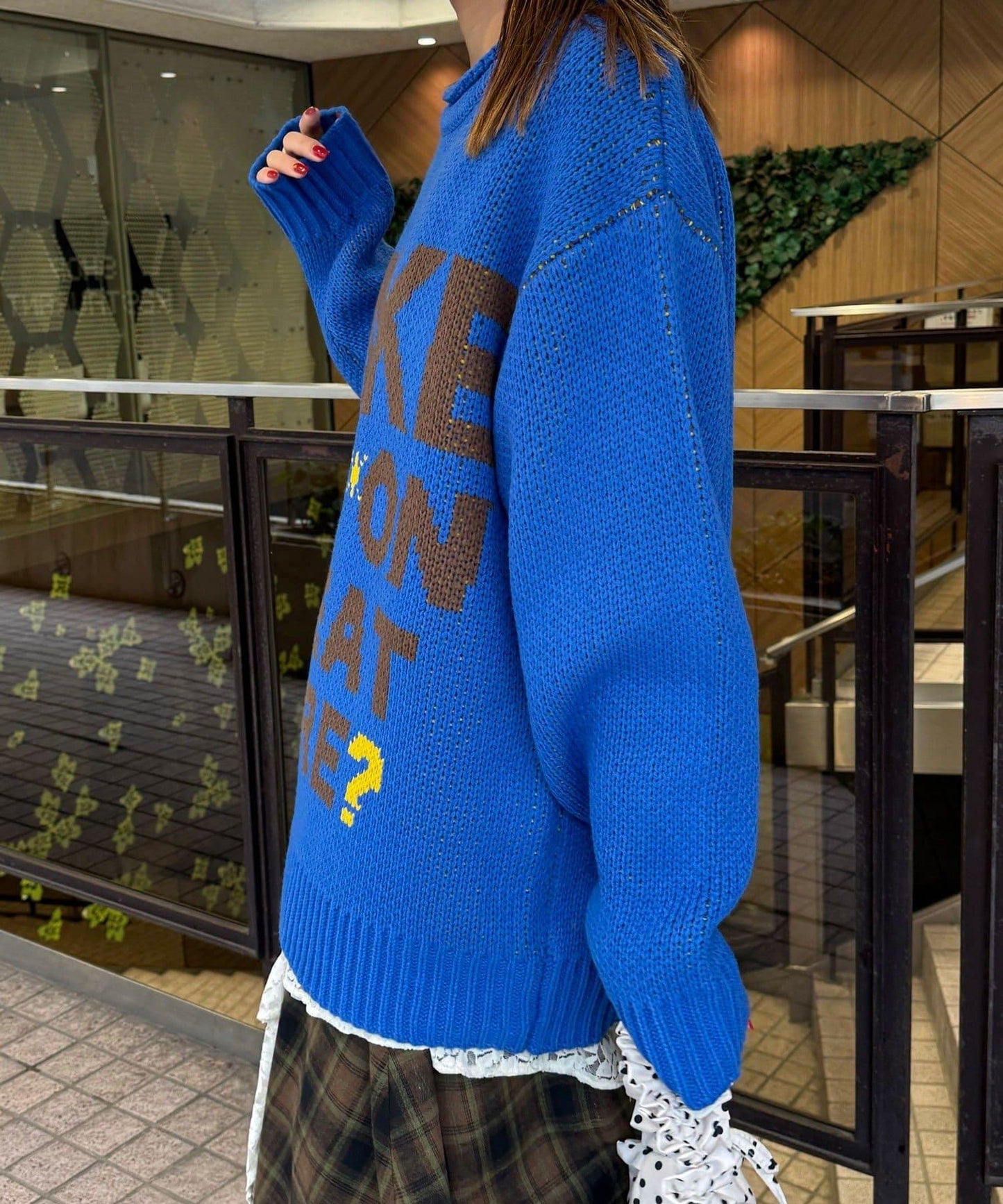 低密度提花拼接寬鬆針織衫