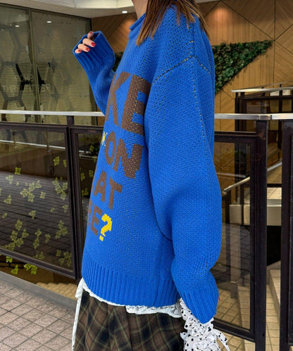 低密度提花拼接寬鬆針織衫