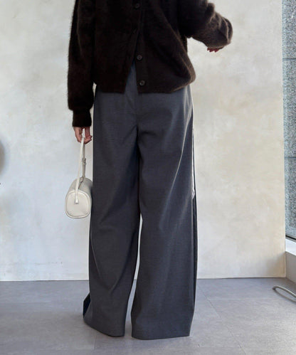 側邊條紋寬腿褲