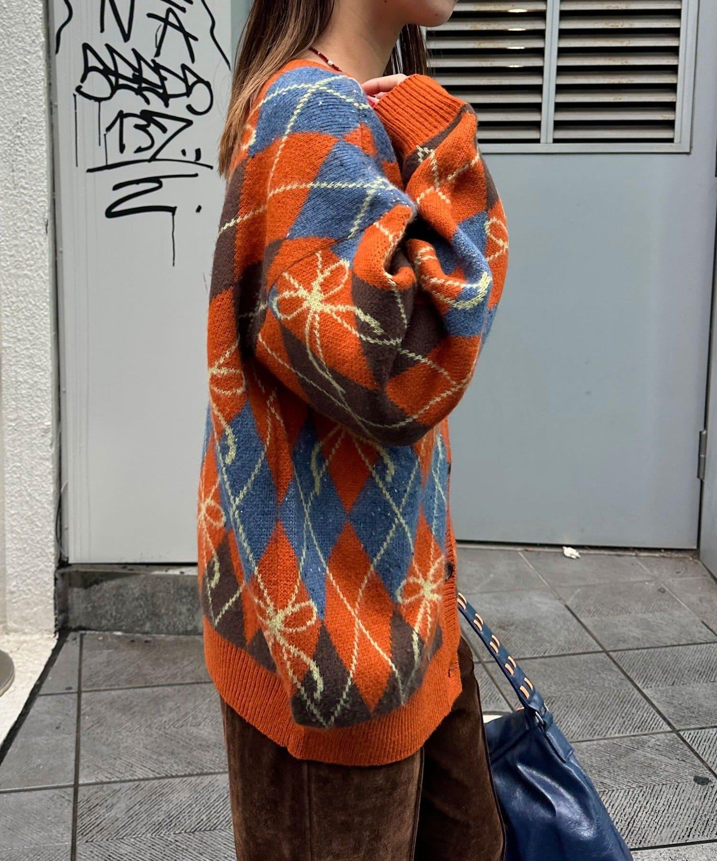 蝴蝶結菱格針織開衫