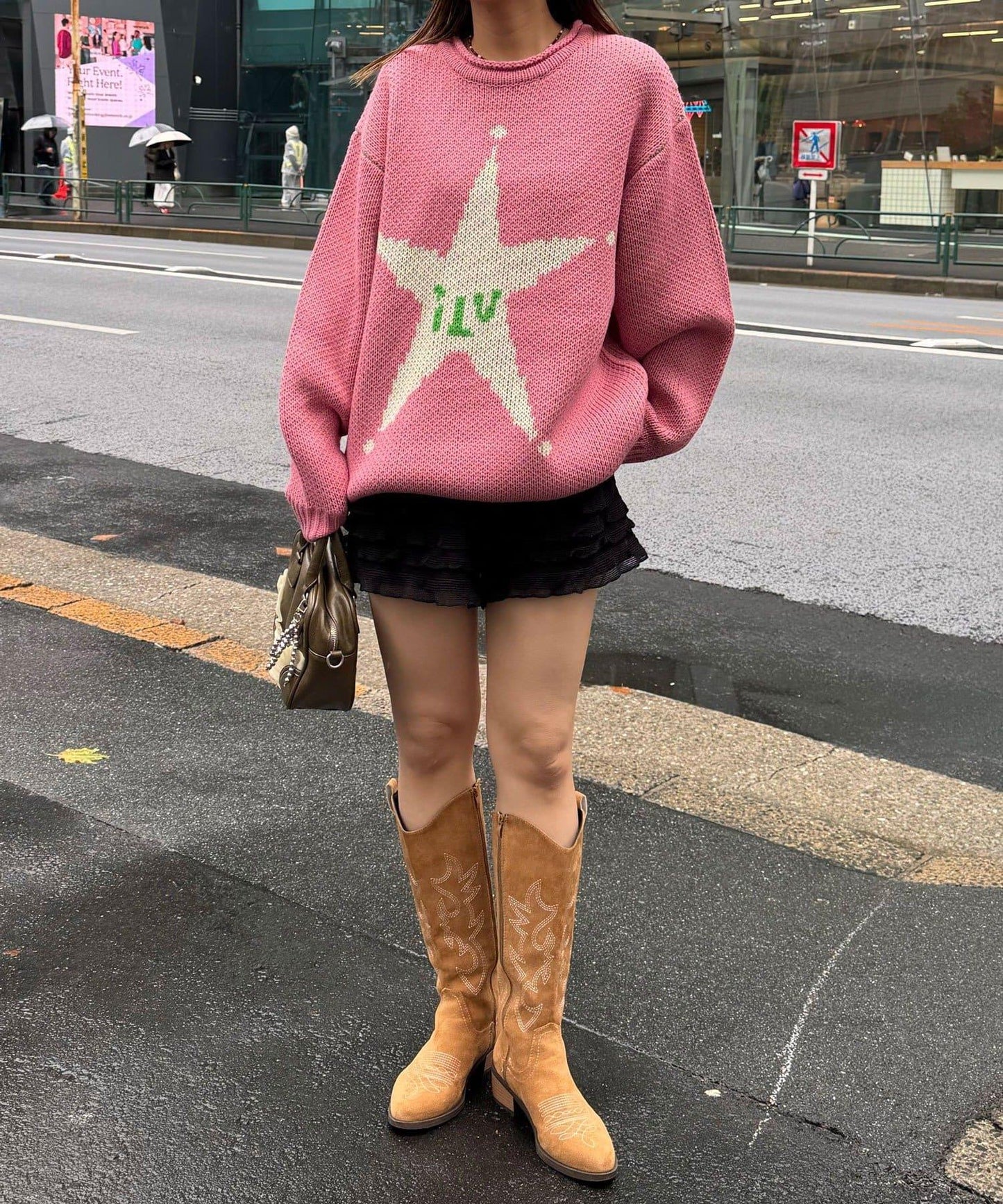 低密度提花拼接寬鬆針織衫