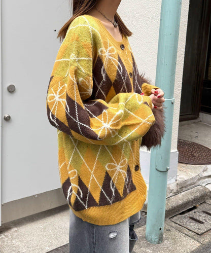 蝴蝶結菱格針織開衫